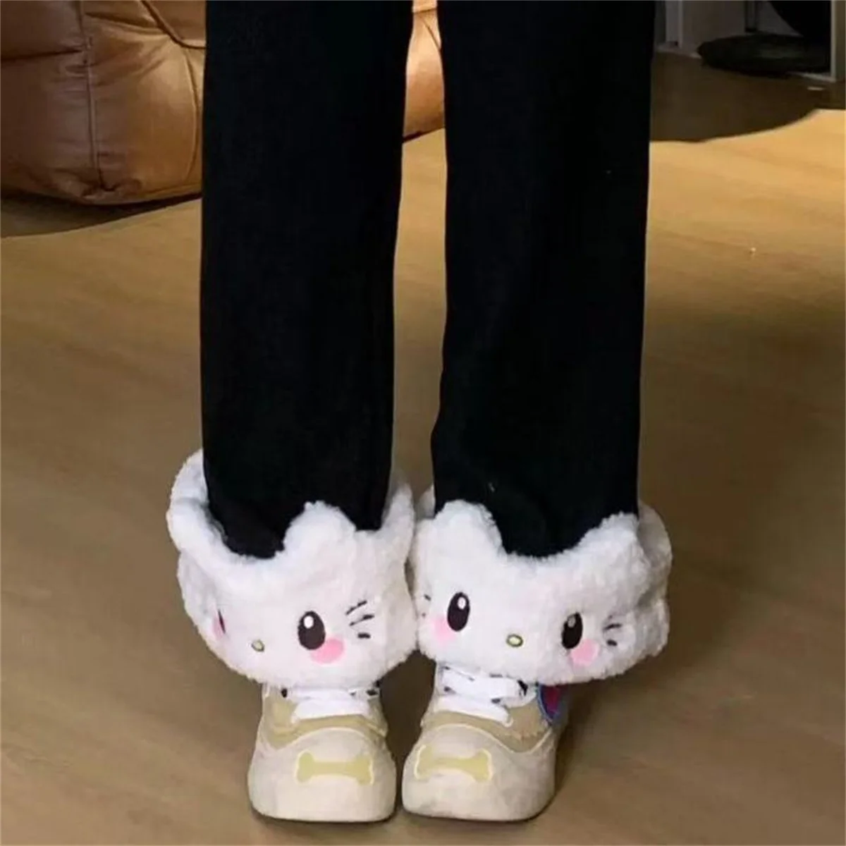 Herbst Winter Japanische Süße Lolita Hochgeschnittene Cordhose Kawaii Cartoon Katze Warme Weite Hose Y2k Lose Niedliche Hose – Detail 8