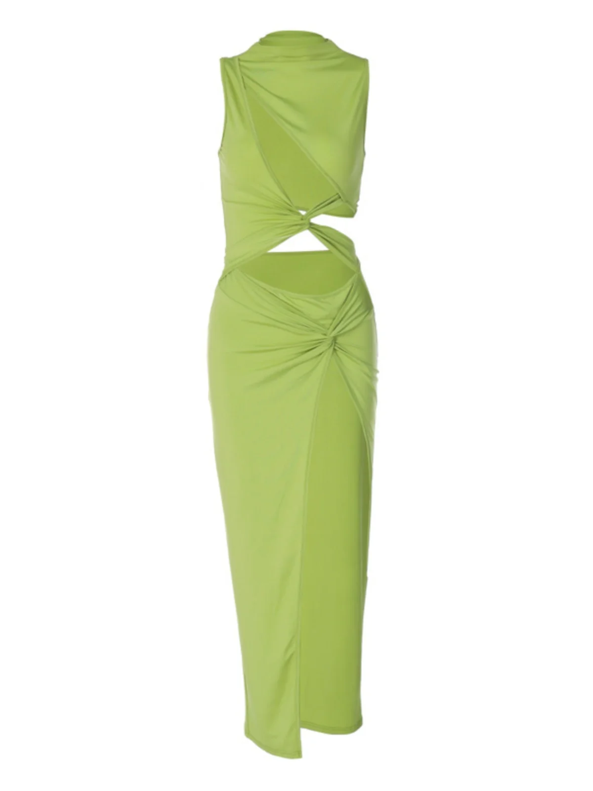 ラウンドネックカットアウトイレギュラードレス、ホローアウトロングAラインスカート、レディースサマースプリングオータムポリエステルファイバーノースリーブドレス