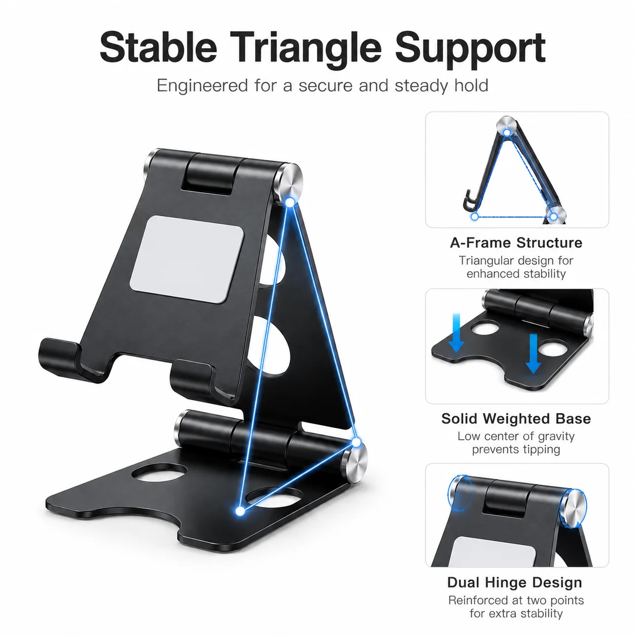 Aluminum Dual-Axis Foldable Desktop Stand, Adjustable Tablet Phone Holder