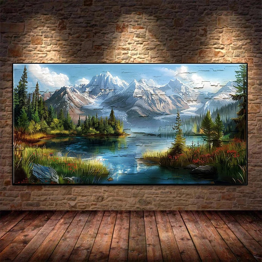 

Diamond Painting Kit New Modern Art Mountains Trees Lakes Scenery 5d Diamond Embroidery Full Drill Mosaic Decoration