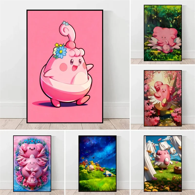 Obraz na płótnie Anime Pokémon Chansey, fantazyjny styl, dekoracja ścienna do domu, słodki prezent dla fanów Pokémona