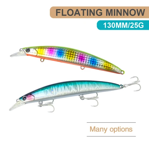 Señuelo de pesca Minnow Wobbler 130F, 13cm, 25g, fundición larga, flotante, agua de mar, cebo duro Artificial, Jerkbait, lubina, MN682