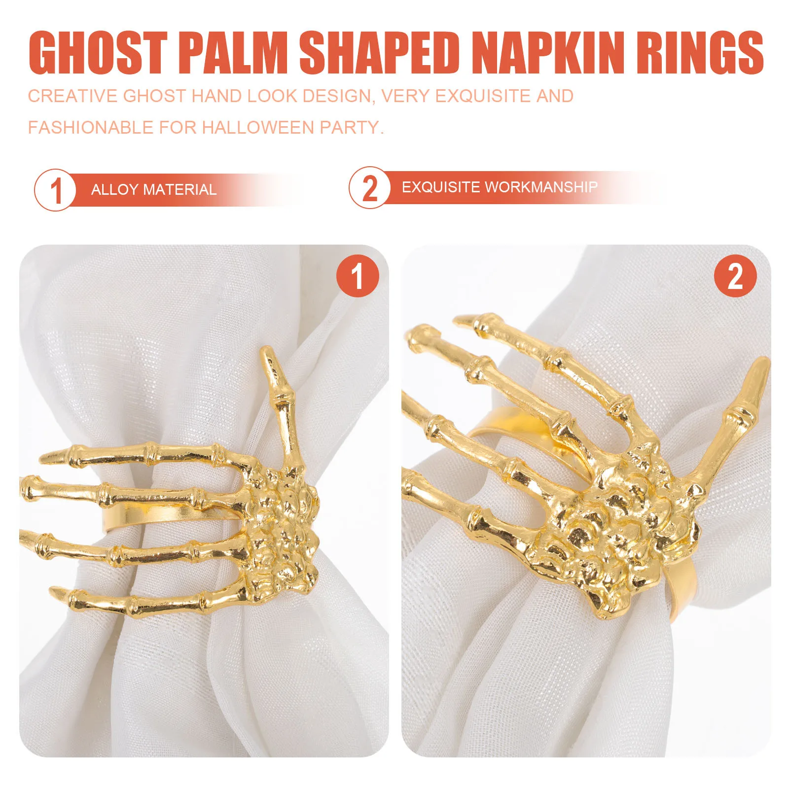 

6Pcs Stylish Ghost Palm Shaped Napkin Rings Halloween Decors Creative Holders Halloween Decors Ghost Palm Shaped Napkin Rings