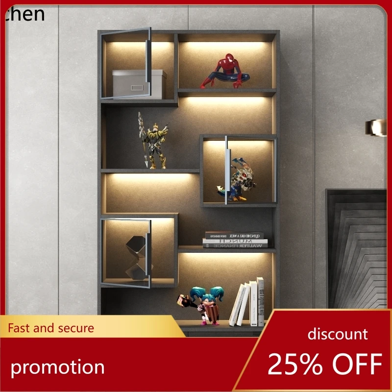 ZML Glass Door Display Cabinet Solid Wood Bookcase Glass Storage Display Cabinet