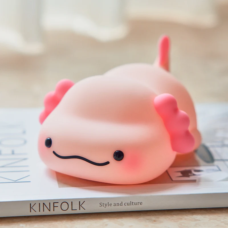 Bonita luz nocturna Axolotl para niños, lámpara LED recargable por USB, sincronización, Control táctil de silicona, regalo de cumpleaños de Navidad para niños