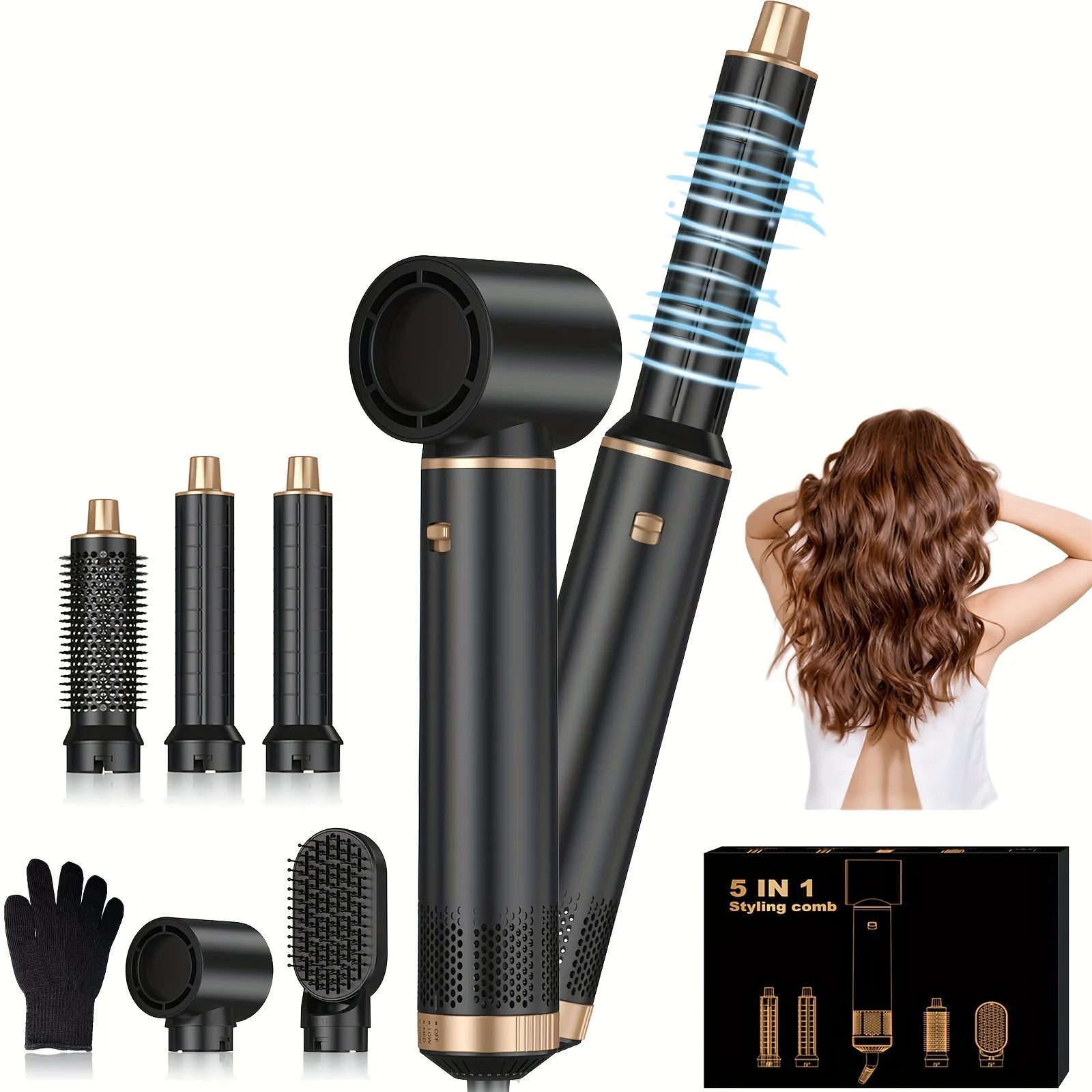 5 in 1 Blow Dryer Brush Hair Dryer Brush Detachable Hot Air Brush Curling Brush Iron Air Curling Wrap Styler Hair Styling Tools