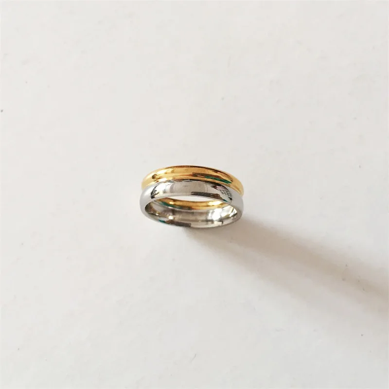 Minimalist Gold Silver Color Partially Stacked Double Layer Stainless Steel Chunky 2 Layered Wide Ring Waterproof  For Womens