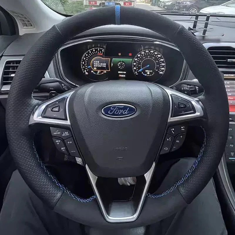 Suede Microfiber Leather Hand Stitched Steering Wheel Cover for Ford Fusion Mondeo 2013 2014 EDGE 2015 2016 DIY Sew Wrap