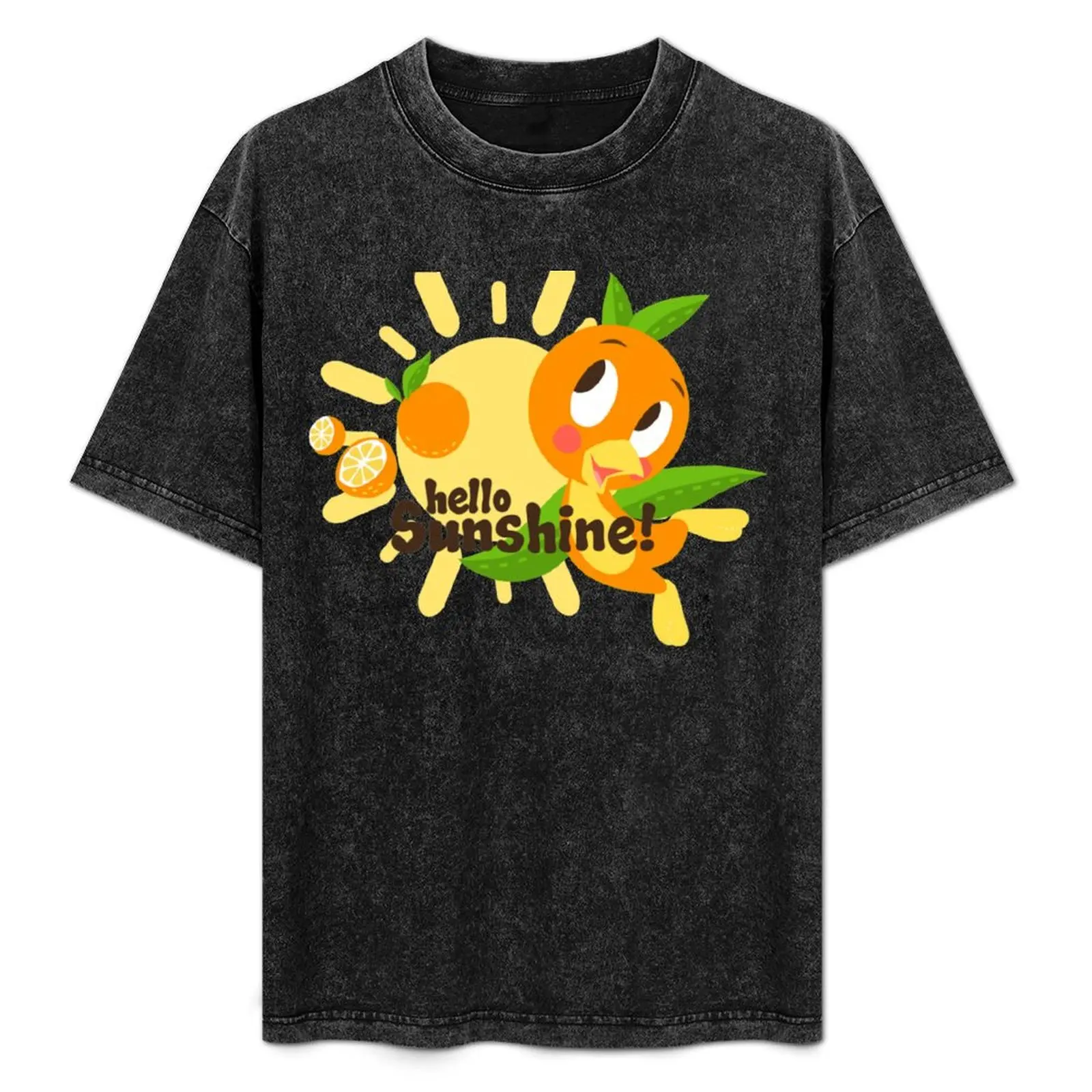 

Hello Sunshine! - Orange Bird (green background) T-Shirt Stylish Graphic Short Sleeve Top