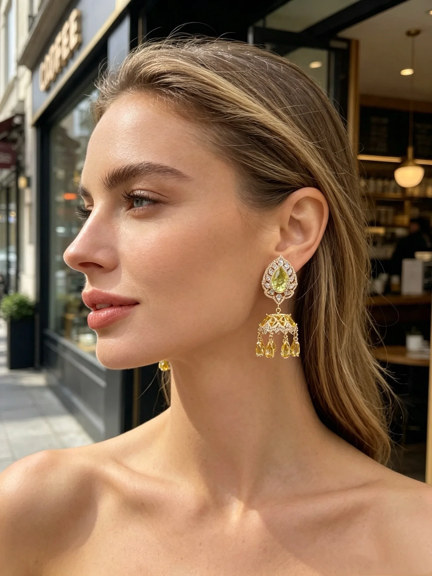 Micro Paved Colorful Zircon Bell Wind Chime Drop Earrings Elegant Women Ear Jewelry Daily Party Fashion Accessories Gift