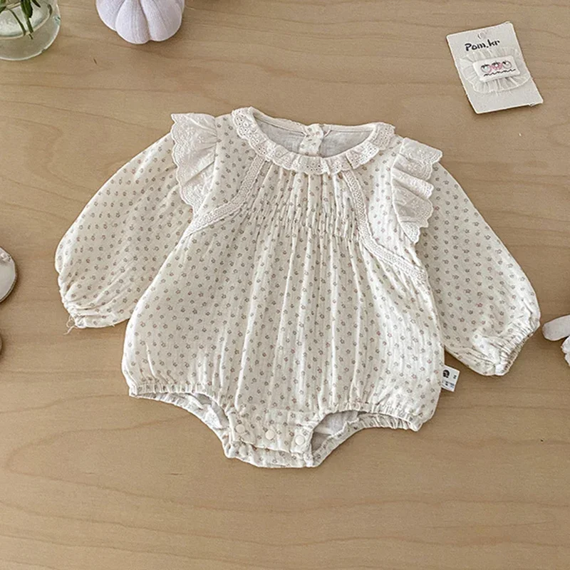 2026 New Spring Newborn Baby Girls Bodysuits Long Sleeved Cotton Print Infant Baby Girls Jumpsuit 0-24M Children Clothes
