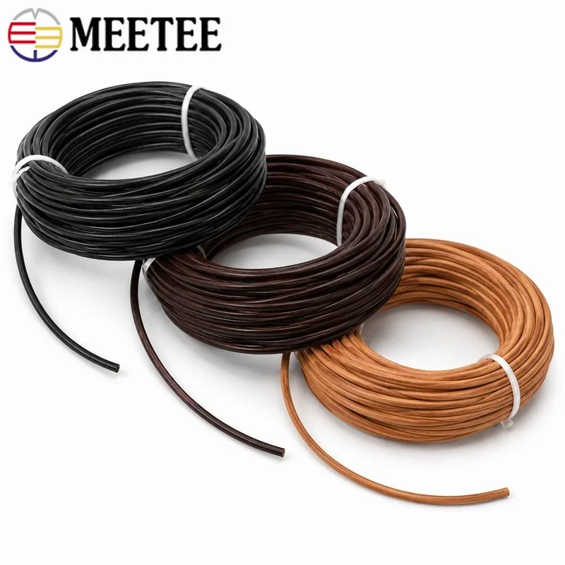 5M 1.5-5mm Genuine Leather Round Cord Rope for Bracelet Necklace Jewelry Making Bags Lacing DIY Craft String Accessory Supplies