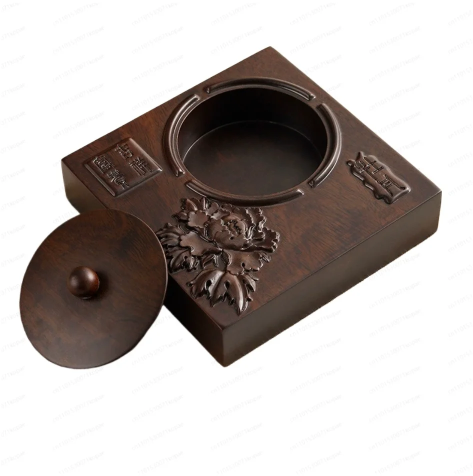 

Черная ветрозащитная пепельница из сандалового дерева, персонализированная трендовая ретро-попельница для гостиной, большая бытовая пепельница из цельного дерева