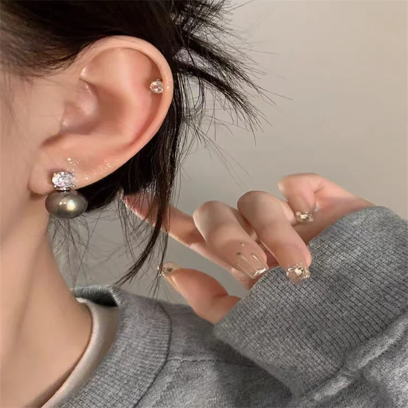 Senlissi – Neue Retro Palace Dunkelgraue Ohrstecker für Damen, 8–12 mm, 6A-Qualität, Zirkon, S925-Sterlingsilber, Damenschmuck, Geschenke – Detail 4