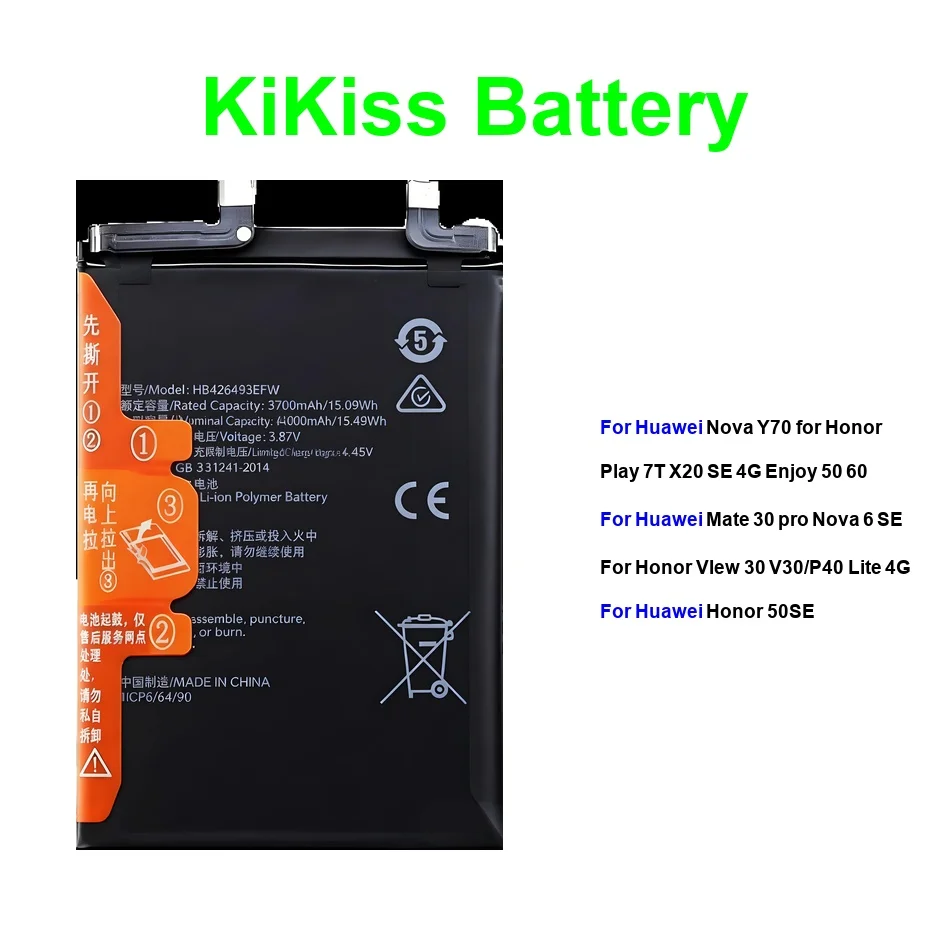 

HB486586ECW HB426493EFW HB536896EFW Battery For Huawei Mate 30 Nova Y70 6 9 Honor Play View 7T 50SE SE 4G Pro Lite