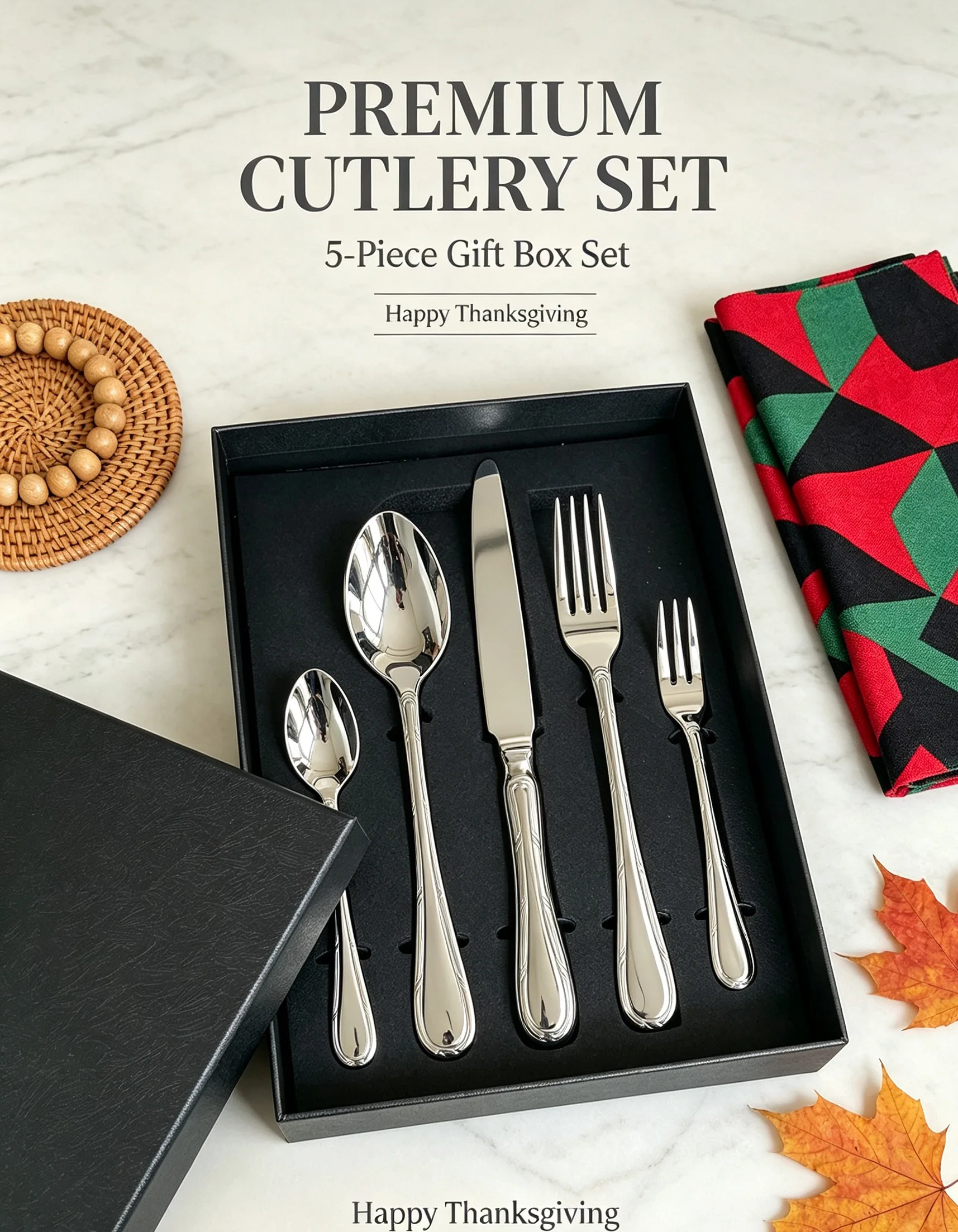 Classical Carved Handle 5Pcs Cutlery Set 304 420 Stainless Steel Flatware Thanksgiving Gift Tableware Box