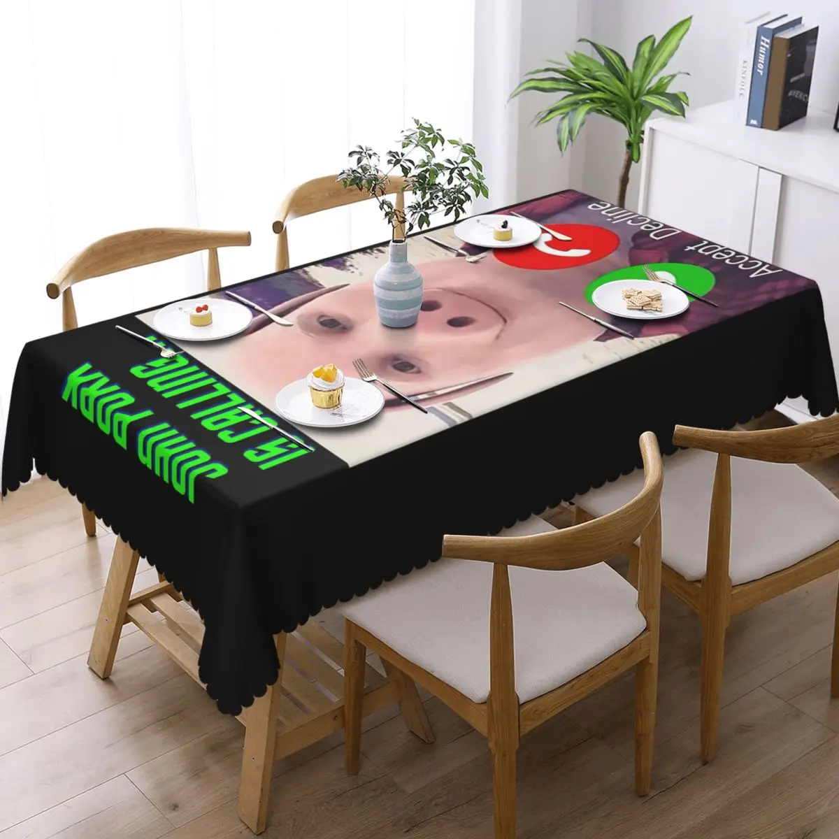 John Pork Is Calling Customized Rectangular Tablecloth Oilproof Table Cover for Dining Events Table Cloth