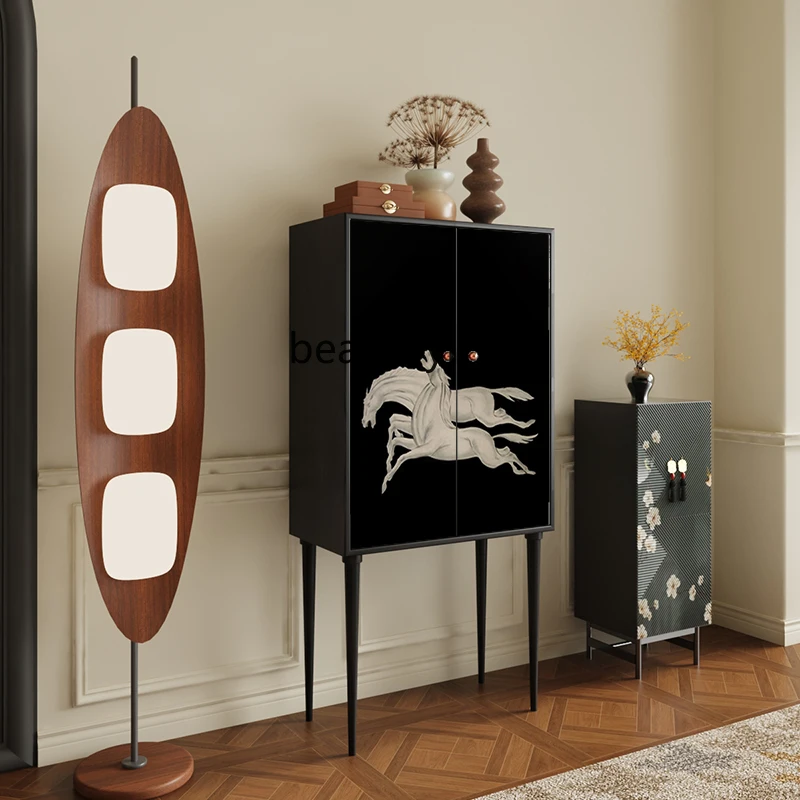 

French retro art solid wood storage chest entrance entrance wall storage tall cabinet