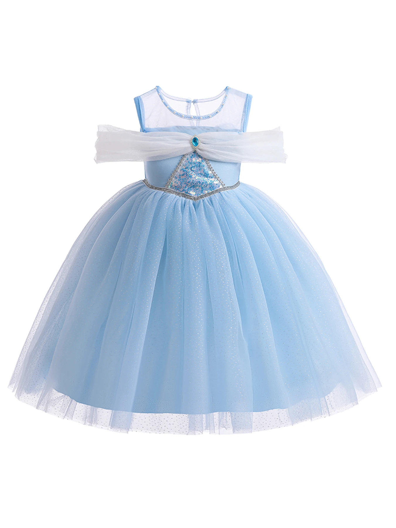 Cute Girls Cartoon Long and Short Sleeve Princess Dress,Layered Fantasy Mesh - Great for Festivals, Parties, Shows and Birthdays