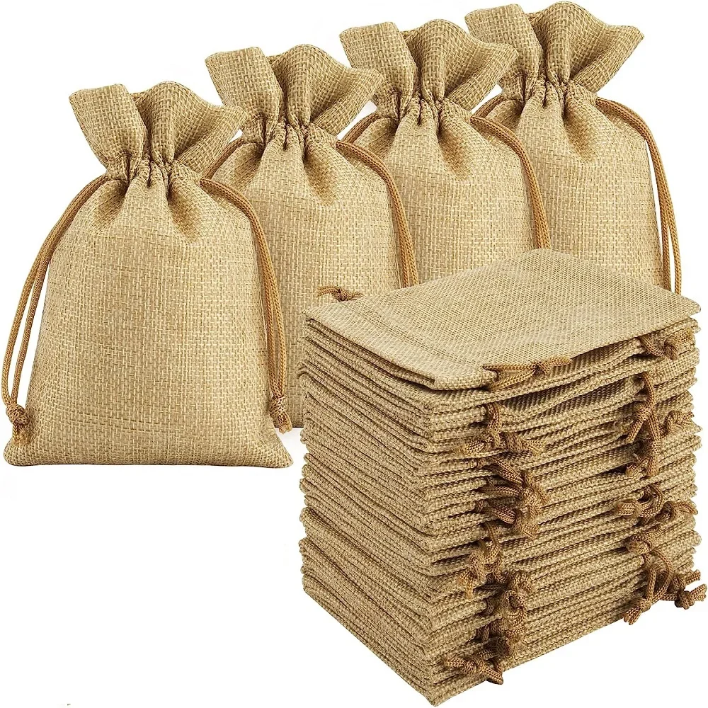 50/100PCS Gift Burlap Bags With Drawstring Small Christmas Gift Bags For Wedding Party Favors Jewelry and Treat Pouches