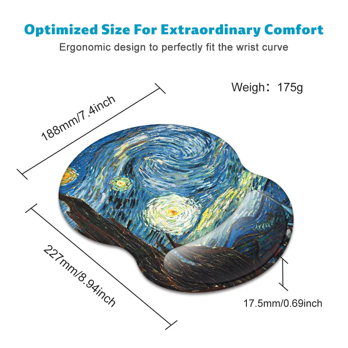 1pc Van Gogh Starry Sky Mouse Pad Wrist Ergonomic Soft Anti-Slip Wrist Rest Support Mat Computer Mouse Pad For Office PC