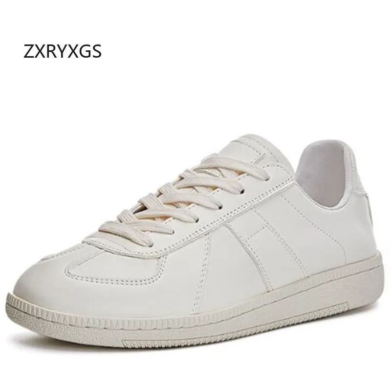 ZXRYXGS 2024 Superior Full Genuine Leater White Sneakers Fashion Casual Shoes Flat Non-slip Comfortable Large Size Shoes Tide