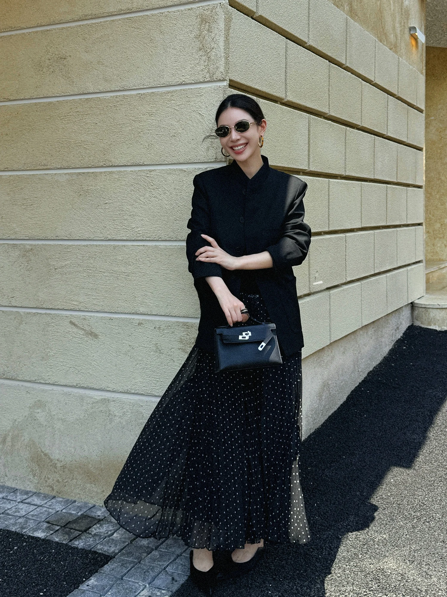 

Женский приталенный пиджак LUMIEN из шерсти, однобортный, повседневный, осенний, однотонный, длинный рукав