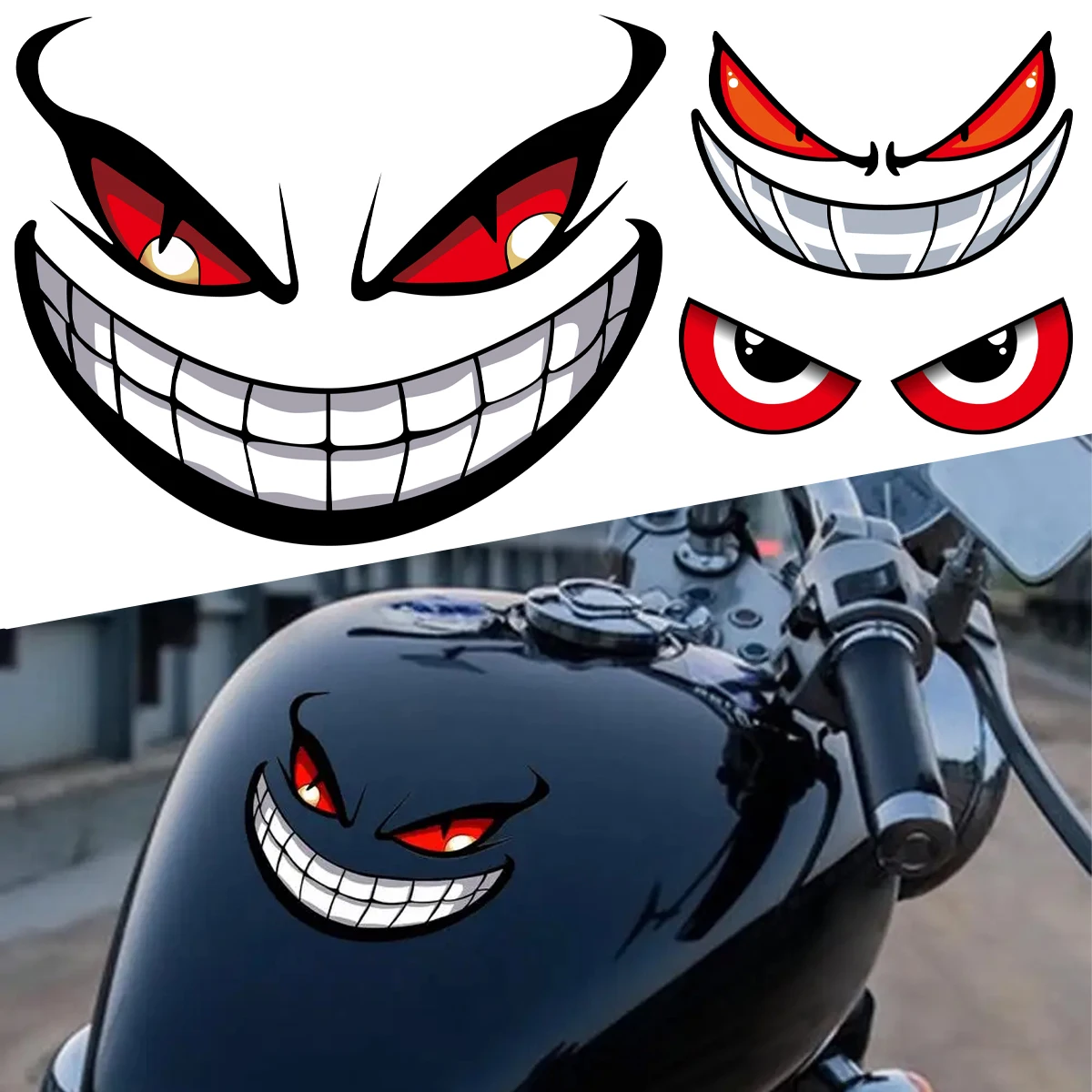 Devil Eyes Reflective Moto Stickers Safety Warning Motorcycle Body Helmet Windshield Car Trunk Fuel Tank Decals Accessories