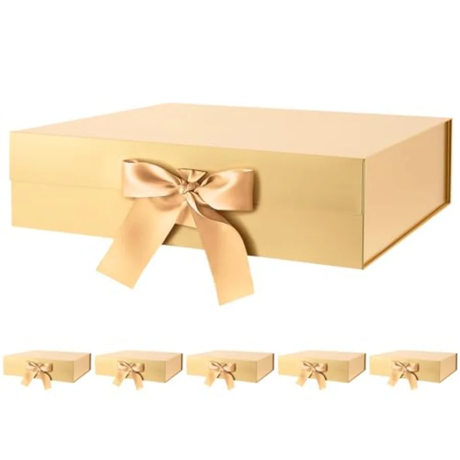 

Bridesmaid proposal gift boxes: glossy gold magnetic luxury gift boxes with ribbon, 13x9.7x3.4 inches, large size for presents