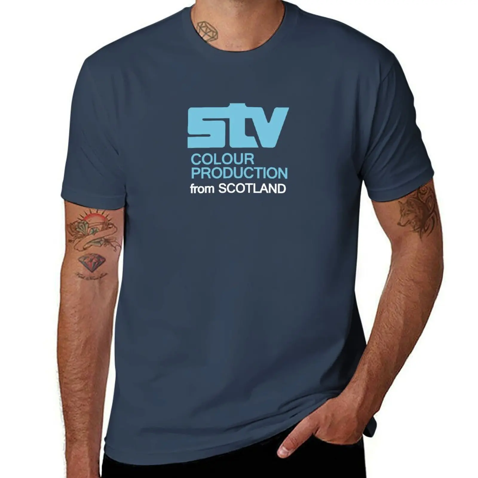 

Scottish Television - STV Colour Production T-Shirt Big Size Short Sleeve Tee for Men