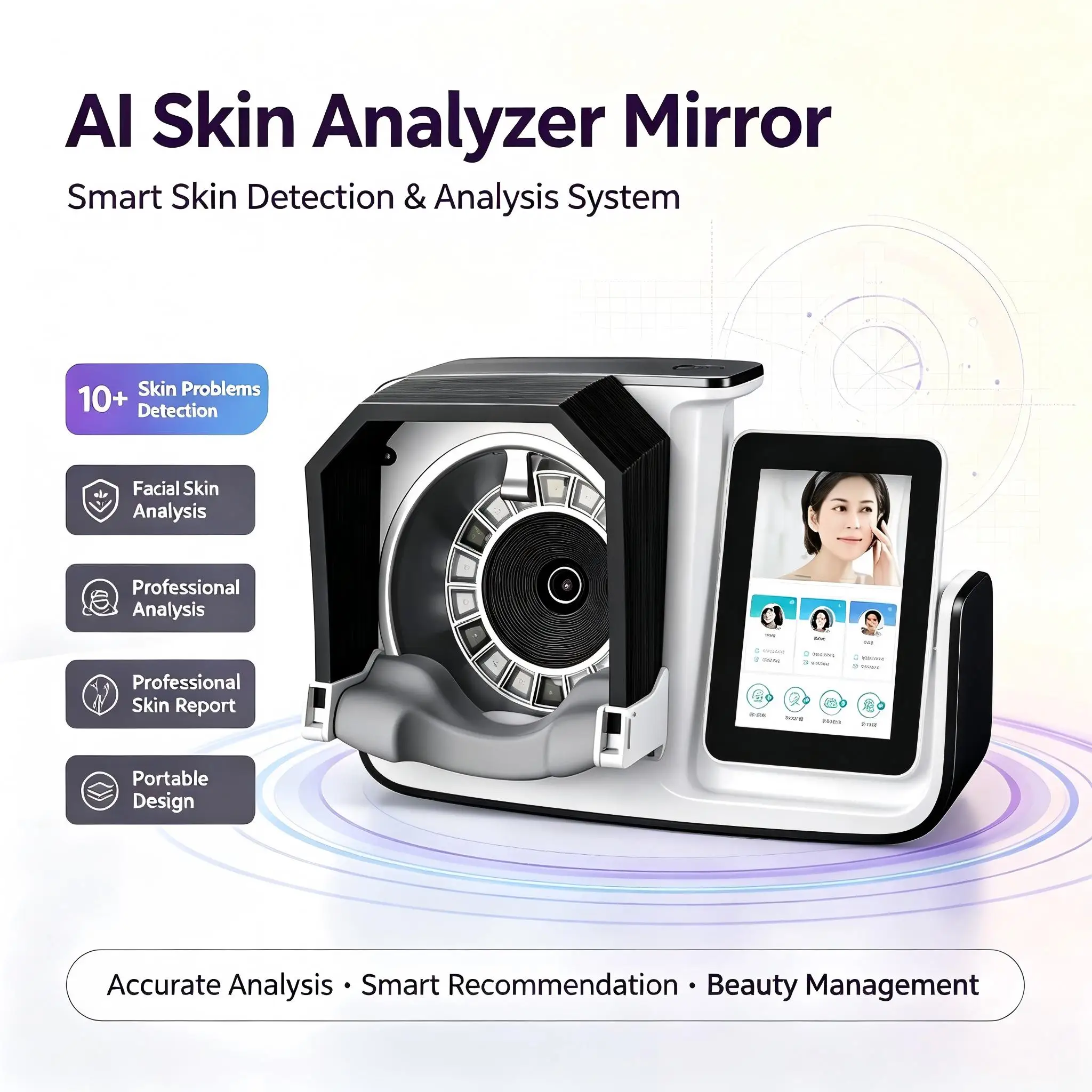 Magic Mirror AI Skin Analyzer Professional Facial Skin Scanner 10 Skin Conditions Detection Fold‑Shield Beauty Analysis Device