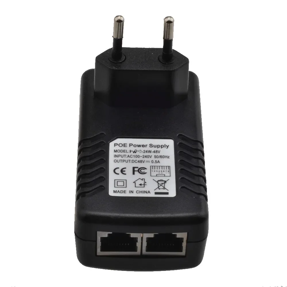 Adaptador de corriente CCTV Ethernet con inyector POE de 48V, 0,5a, 24W,POE pin4/5(+),7/8(-) Compatible con IEEE802.3af para teléfonos IP con cámara IP