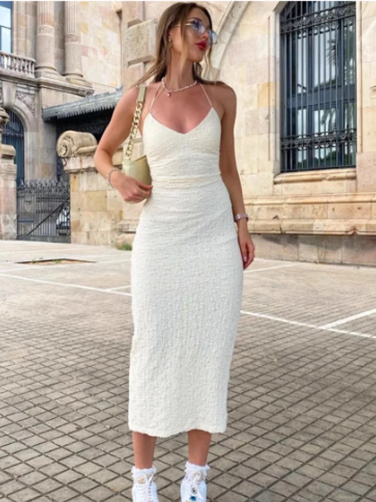 Women's White A-line Dress Vintage Off Shoulder Sleeveless Long Dress Y2k Party Club One Piece Frocks 2000s Clothes Summer 2025