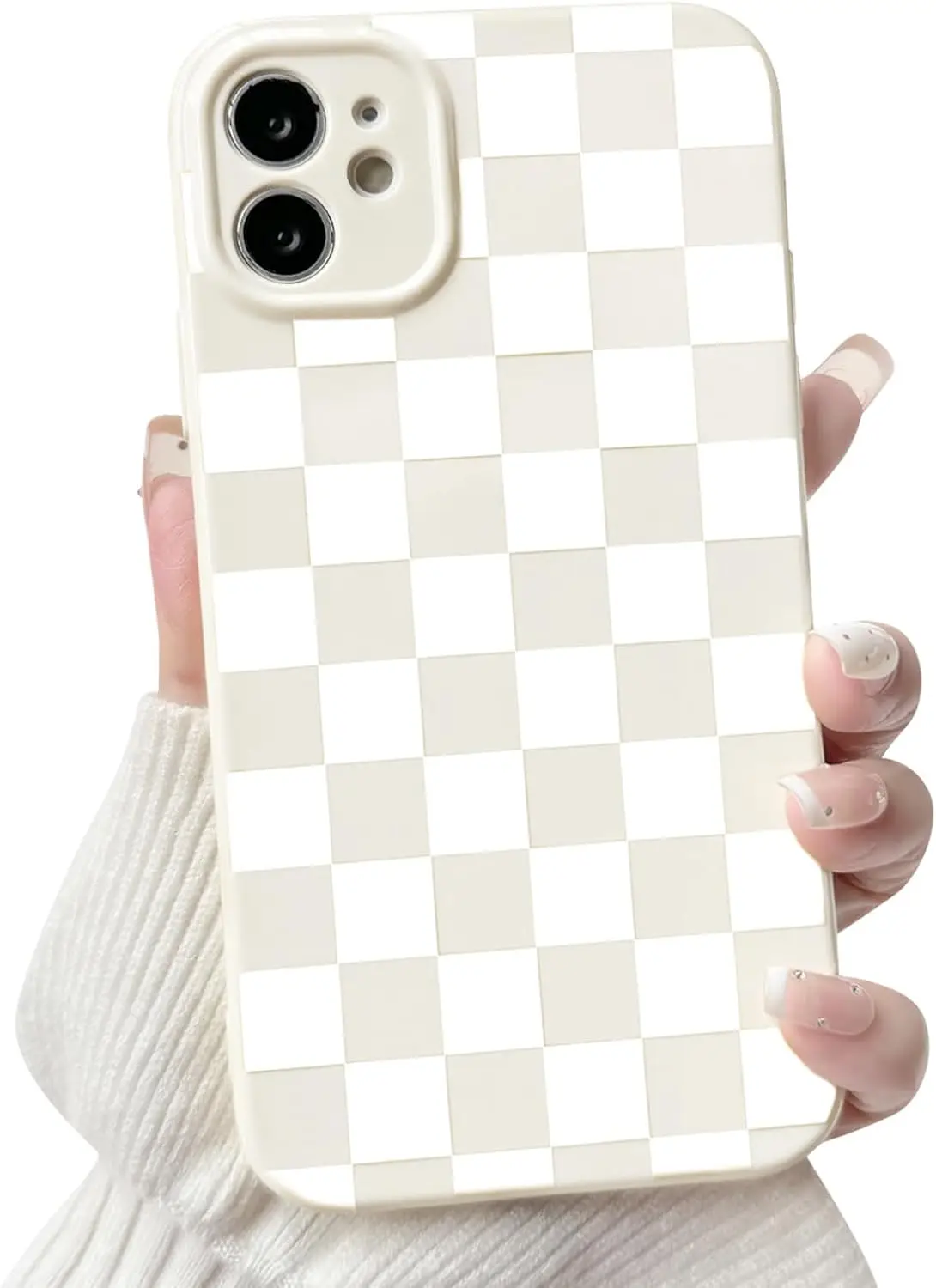 

Cute Checkerboard iPhone 12 Case for Women - Trendy Slim Fit TPU Silicone Shockproof Full Protection Cover in White