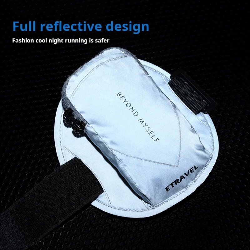 Hardlooparmband Lichtgewicht waterdichte, volledig reflecterende fitnessarmtas met ritsvak, zweetbestendige telefoonhouder voor joggen