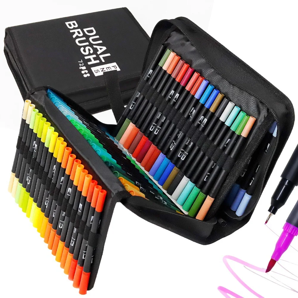 

Vibrant Double-Ended Watercolor Markers - Art Set for Drawing & Crafts, Durable Plastic Bodies, Christmas Gift
