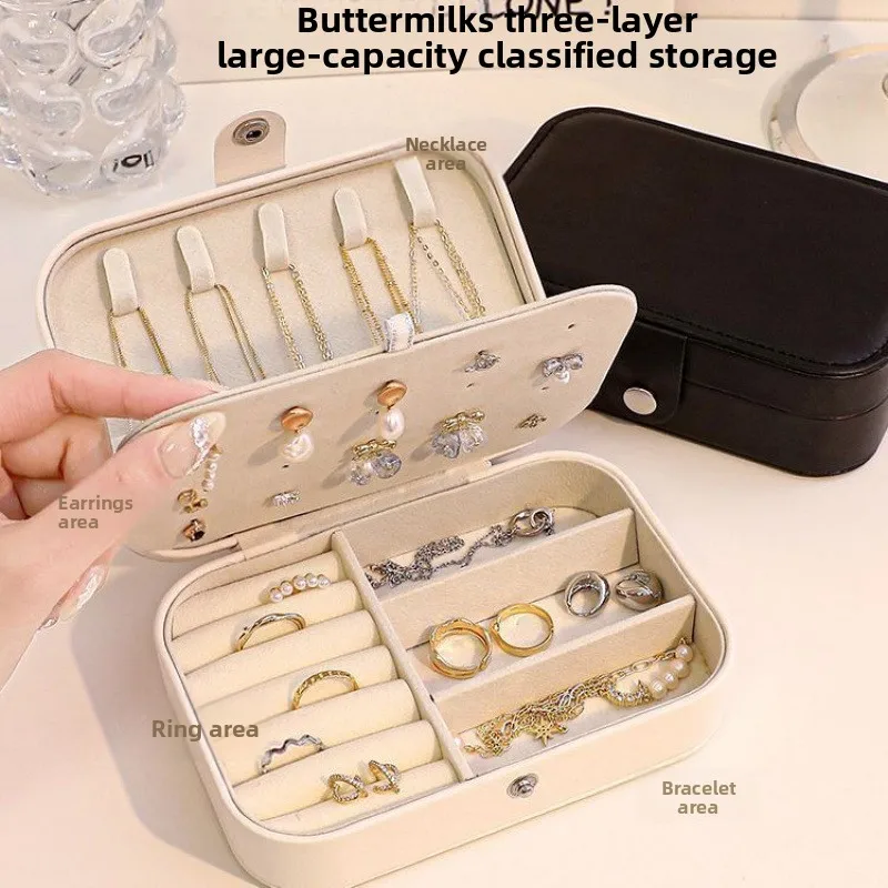 صندوق مجوهرات محمول صندوق تخزين المجوهرات للسفر أقراط صغيرة ورائعة وخاتم وقلادة صندوق مجوهرات