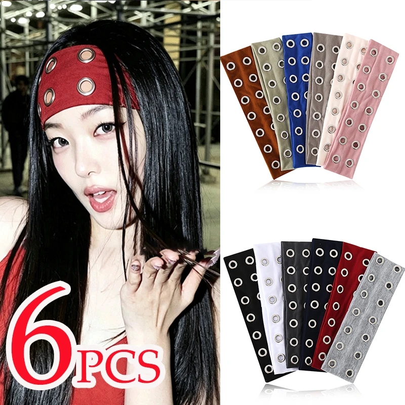6PCS Hollowed Out Eyelets Headband Punk Girls Headbands For Women Elastic Wide Hair Band Punk Style Headwear Hair Accessories
