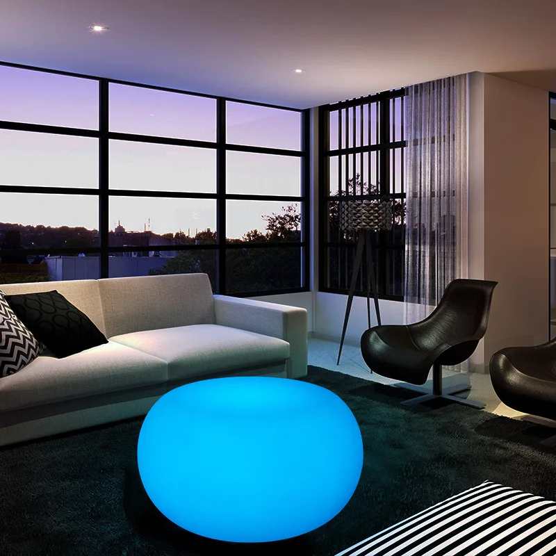 LED luminous small round table Nordic simple household coffee table creative drum plastic table modern small apartment Internet