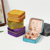 Plush Velvet Jewelry Box For Women Necklace Ring Earrings Organizer Holder Travel Portable Zipper Square Jewelry Storage Case