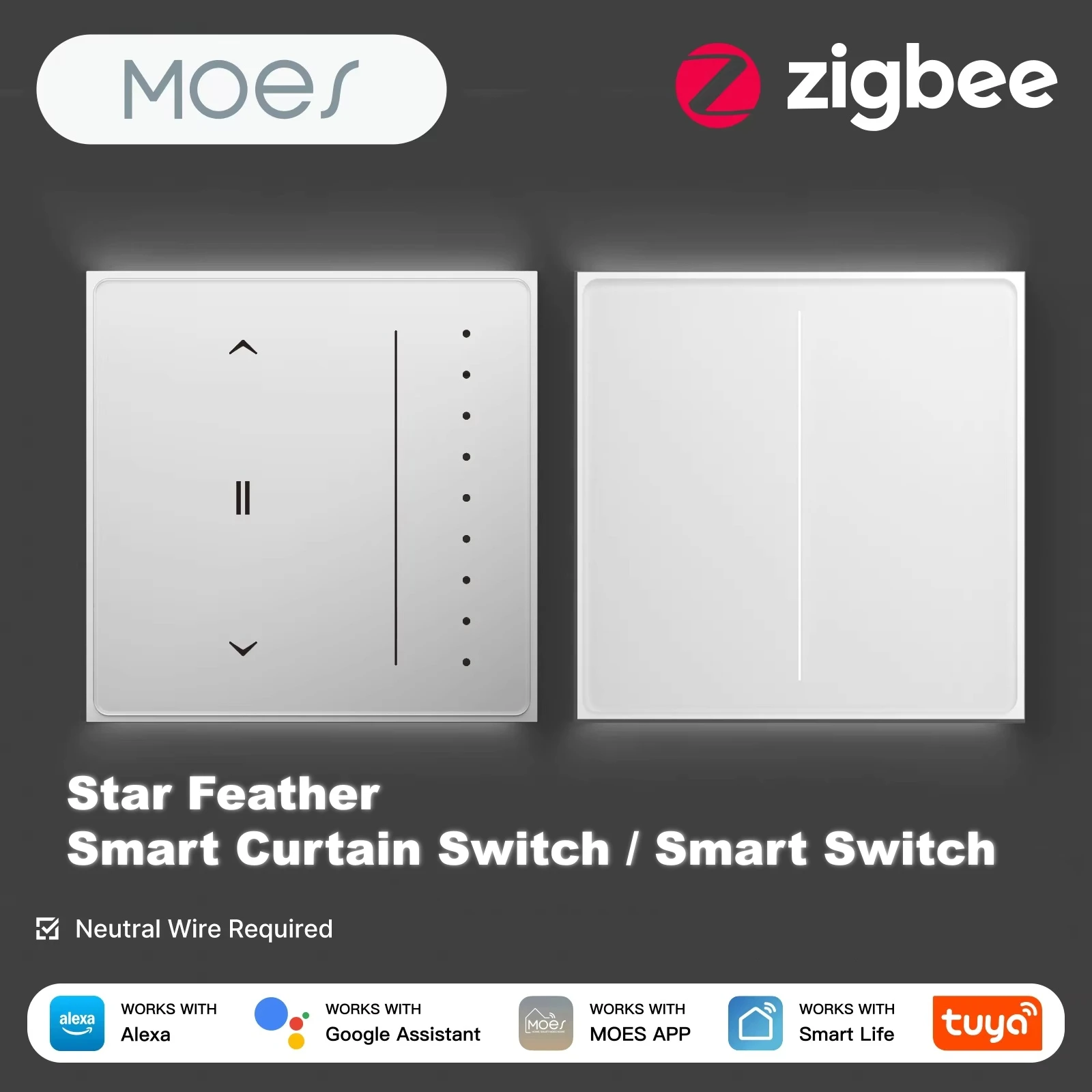 MOES ZigBee Star Feather Series Tuya Smart Touch Switch With APP Remote Control Smart Curtain Switch with Alexa Google Home
