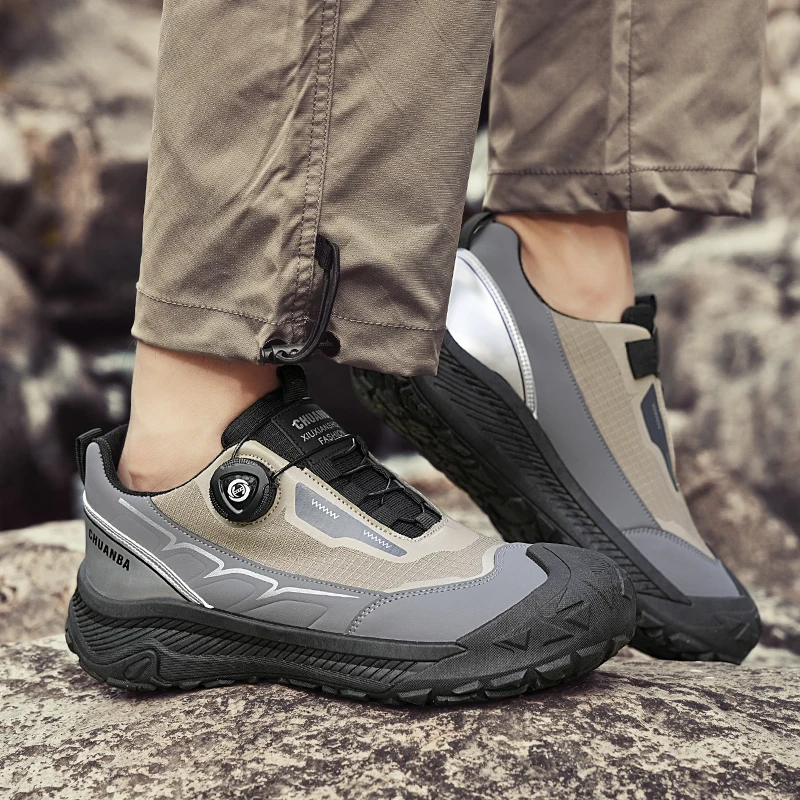 Platform Men's Hiking Shoes Anti-Slip Durable Leather Trekking Shoes Man Camping Mountain Shoes Men Comfort Outdoor Work Sneaker