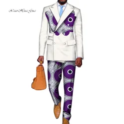 2 Stuks Set Blazer En Broek Heren Afrikaanse Kleding Ankara Kleding Bazin Riche Afrikaanse Wax Print Top Pakken En Broek sets WYN740