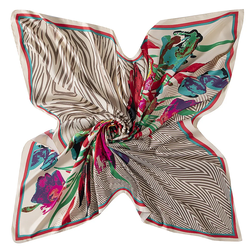 

130cm Four Seasons Striped Oil Painting Scarf Women Travel Shawl Head Wrap Autumn Winter Sunscreen Floral Design Gift Present