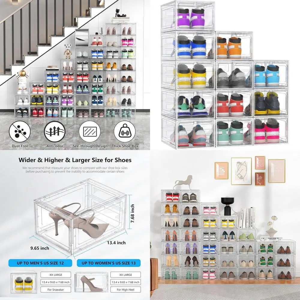 

XXL Clear Stackable Shoe Storage Boxes with Lids - Thickened, Rigid, and Sturdy for Sneaker Display and Organization