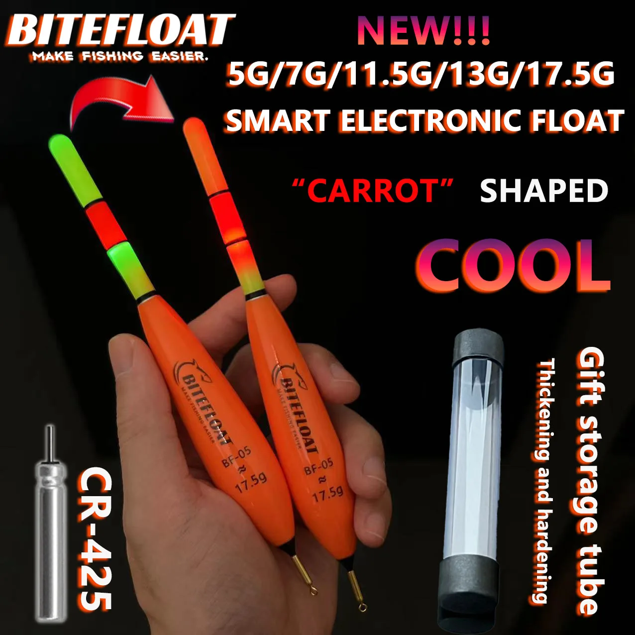 1/2Pcs Night Intelligent Fishing Electronic Float LED Light up Float Biting Hook Color Change Carrot Shaped Fishing Gear 2024New