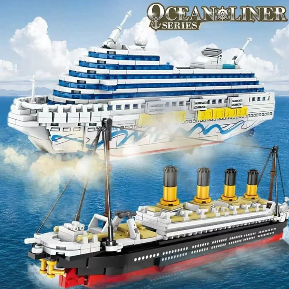 Titanic Model Boat Creative Luxury Cruise Ship Liner Vessel Building Blocks DIY 3D Model Bricks Toys for Children Gifts