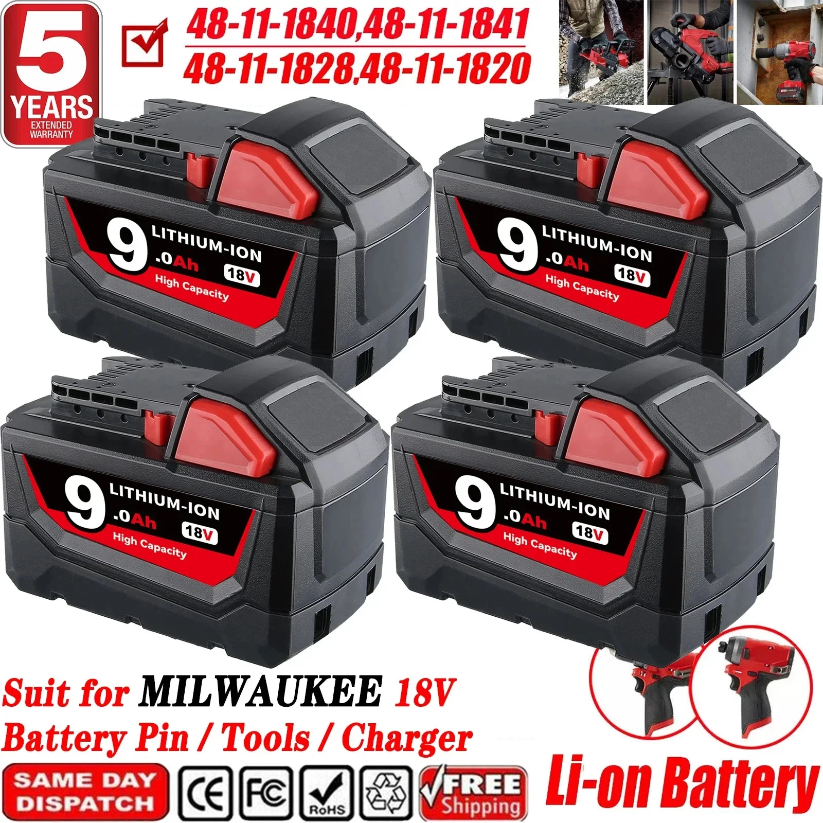 

1/2/4 шт. M18 9,0 Ач, замена штифта для аккумулятора Milwaukee 18 В, совместимая с аккумуляторными электроинструментами 48-11-1850 48-11-1852 48-11-1820