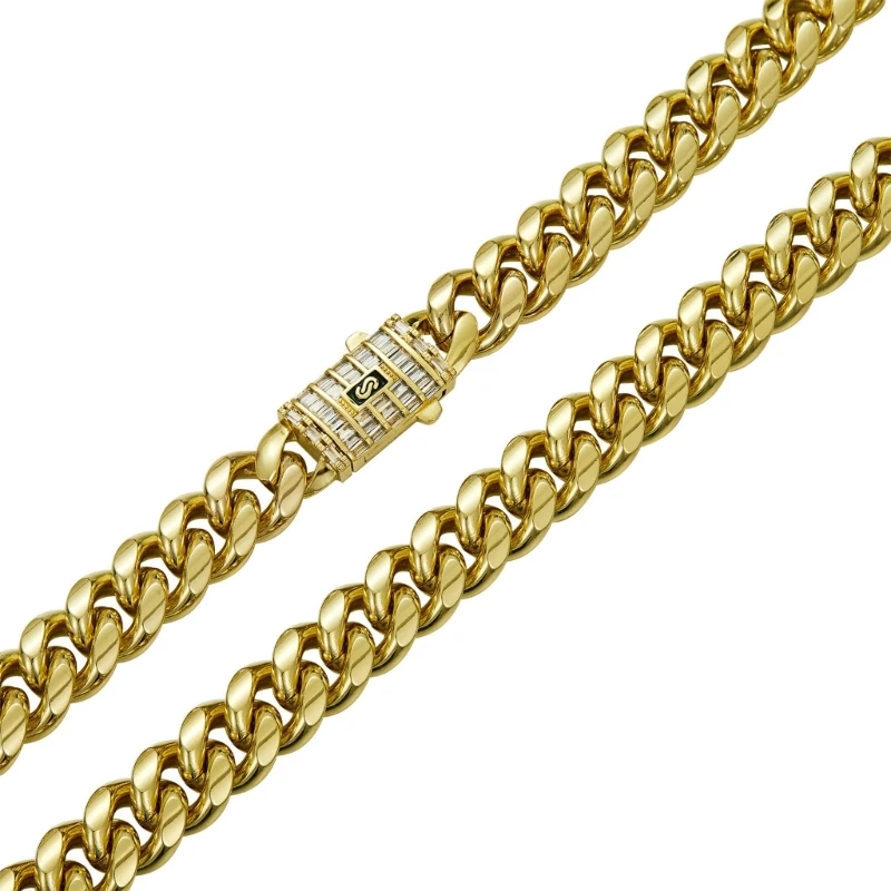 Fast Reach 14K Gold Cuban Link Chain with Zircon Embellishments for Party Performances