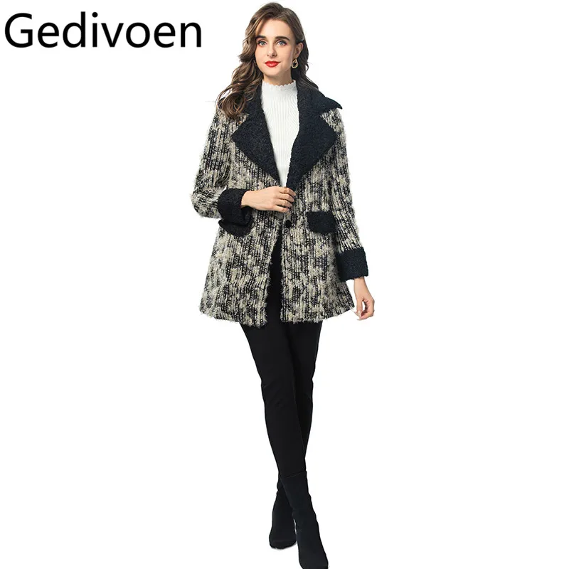 

Gedivoen Autumn/Winter New Style Vintage Designer Coat Women Notched Single-breasted Slim Fit Pocket Short Overcoat